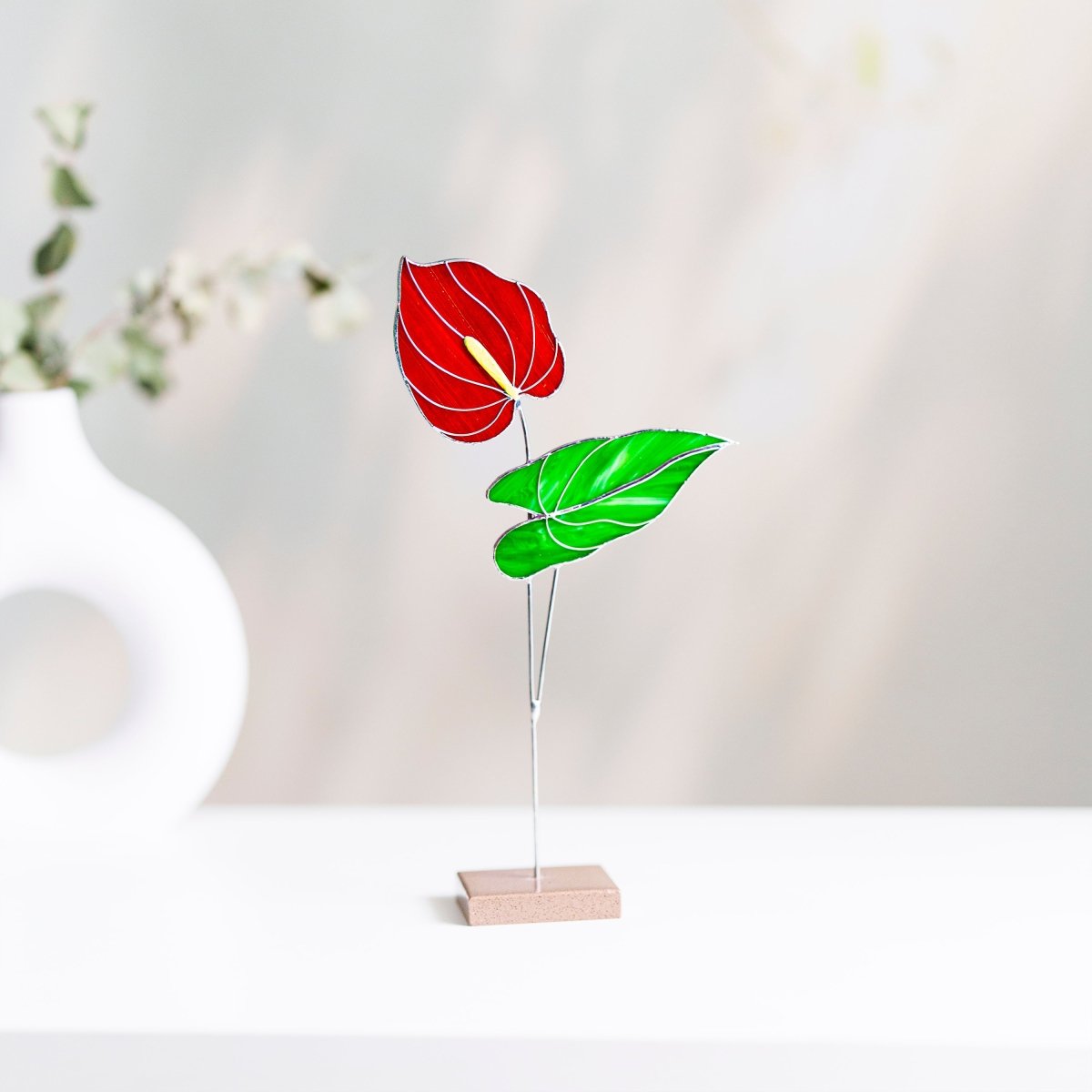 suncatcher Flowers stained_glass Red Anthurium Stained Glass Plant - Suncatcher Handmade Table Decor