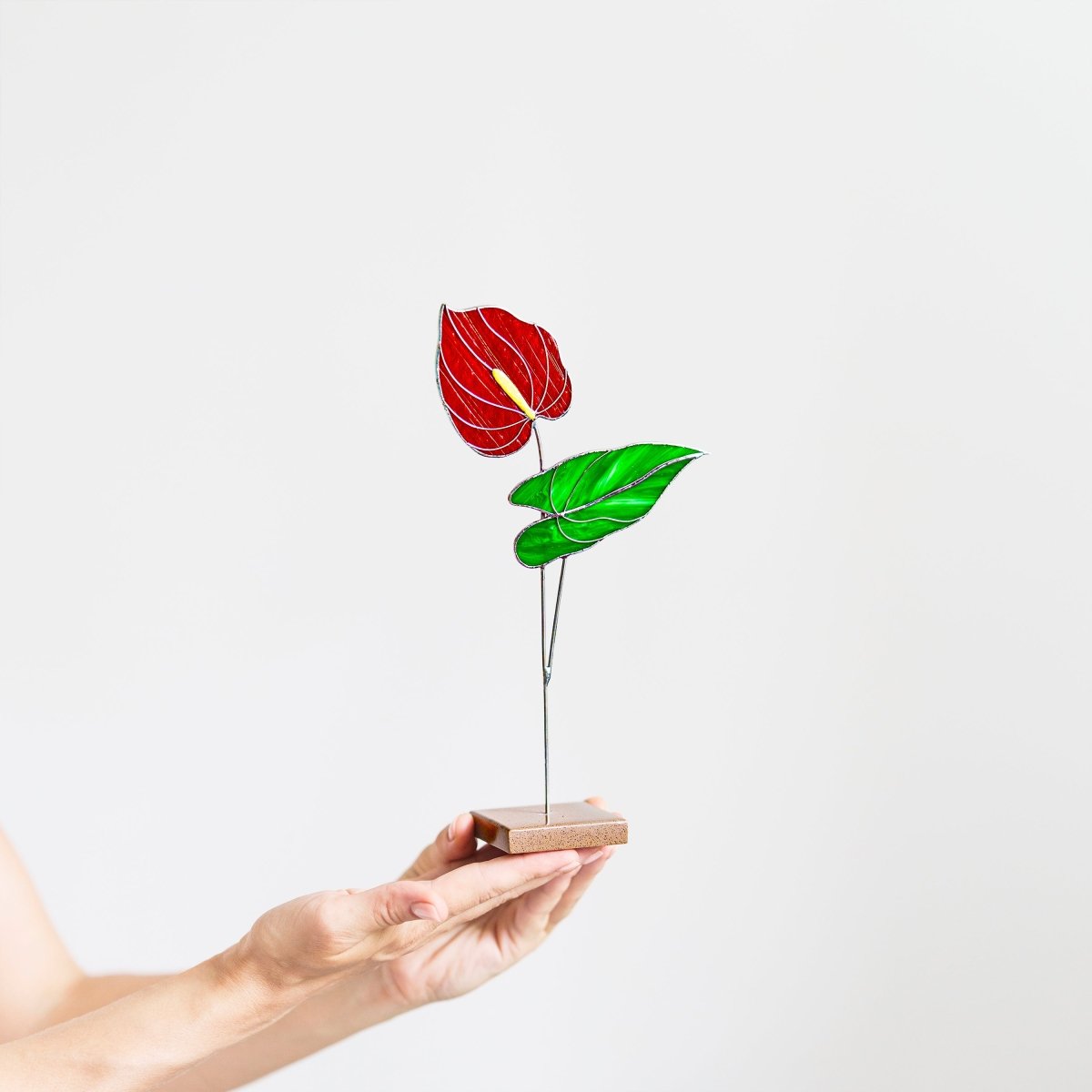 suncatcher Flowers stained_glass Red Anthurium Stained Glass Plant - Suncatcher Handmade Table Decor