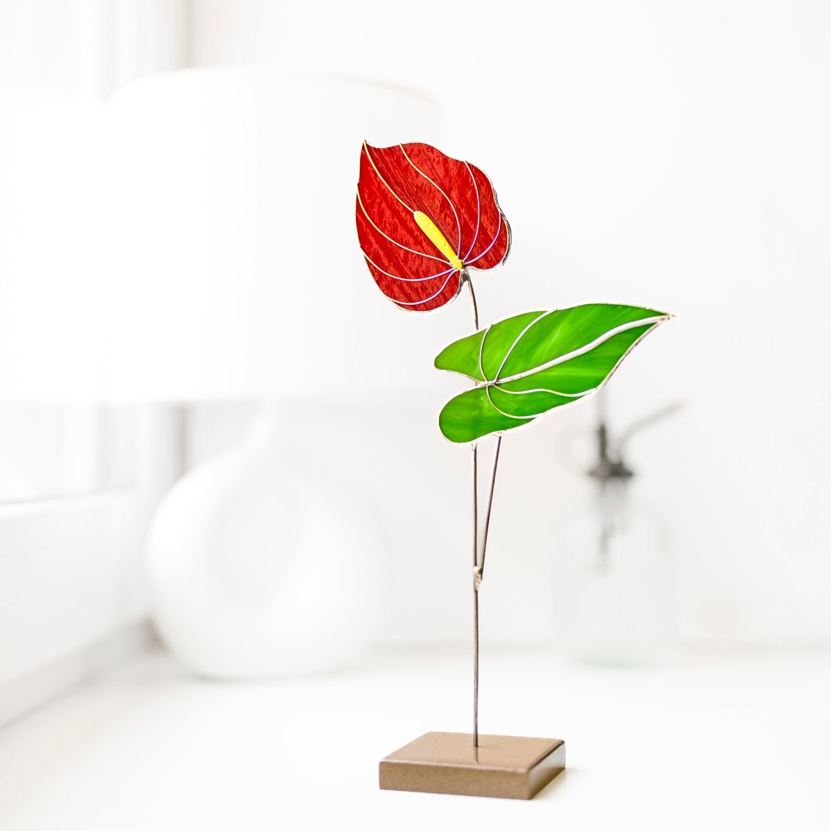 suncatcher Flowers stained_glass Red Anthurium Stained Glass Plant - Suncatcher Handmade Table Decor