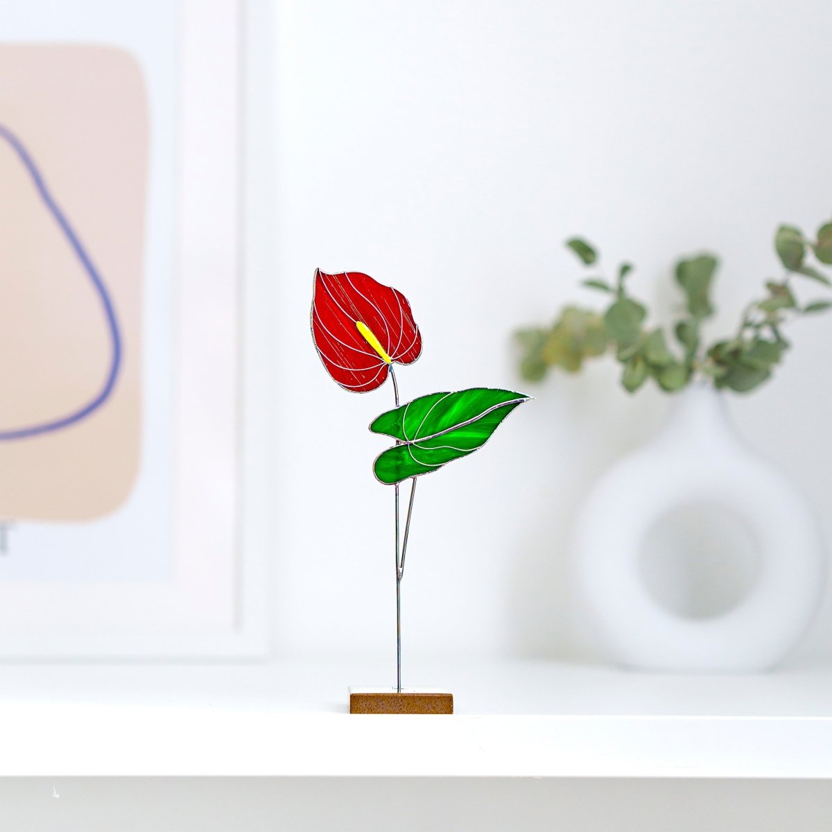 suncatcher Flowers stained_glass Red Anthurium Stained Glass Plant - Suncatcher Handmade Table Decor