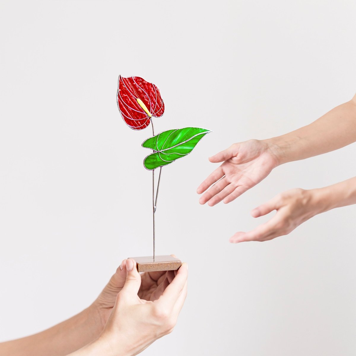suncatcher Flowers stained_glass Red Anthurium Stained Glass Plant - Suncatcher Handmade Table Decor