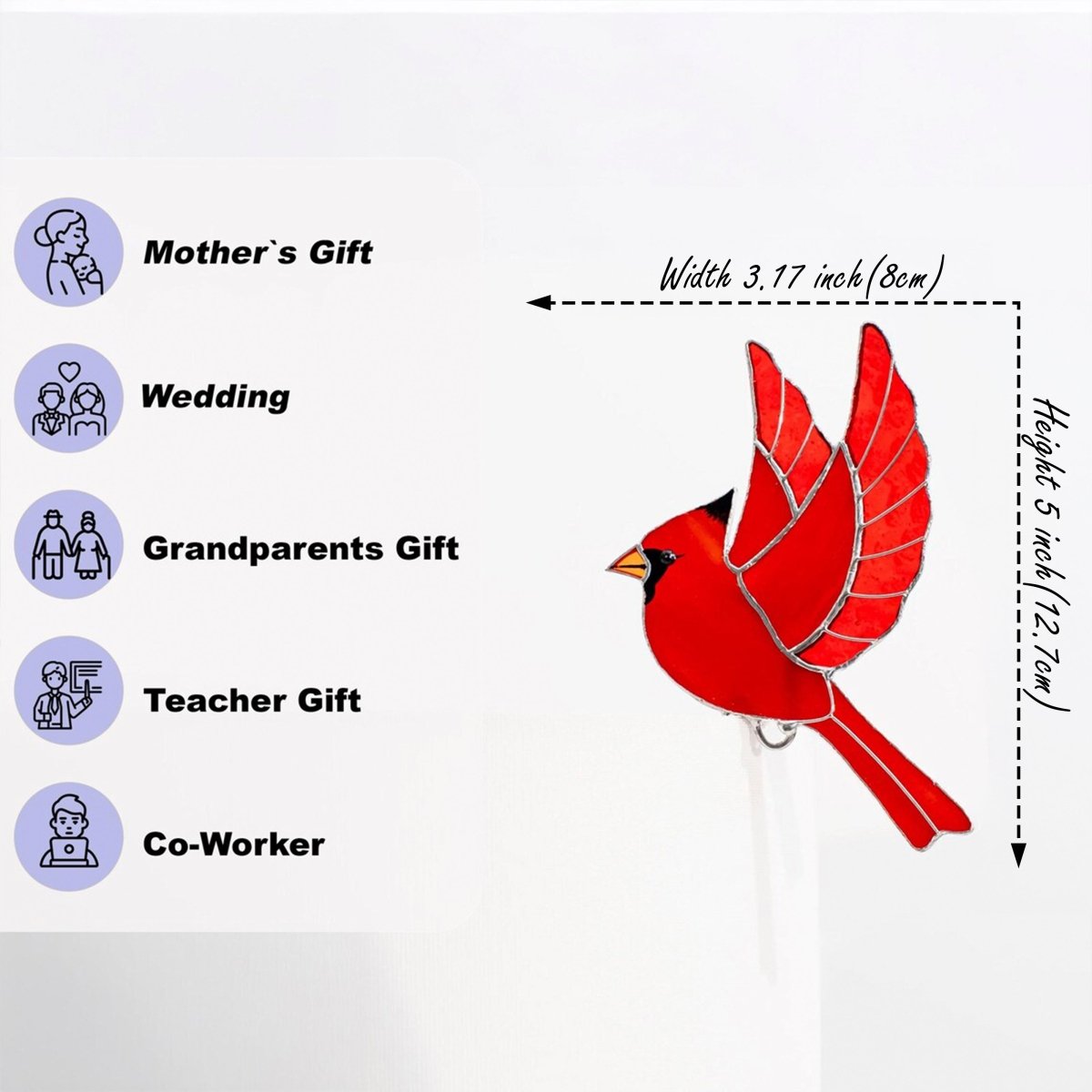 suncatcher stained_glass Red Cardinal Stained Glass – Planter Decoration Symbol of Love & Spirit | Gift for Gardeners | Nature - Inspired Decor