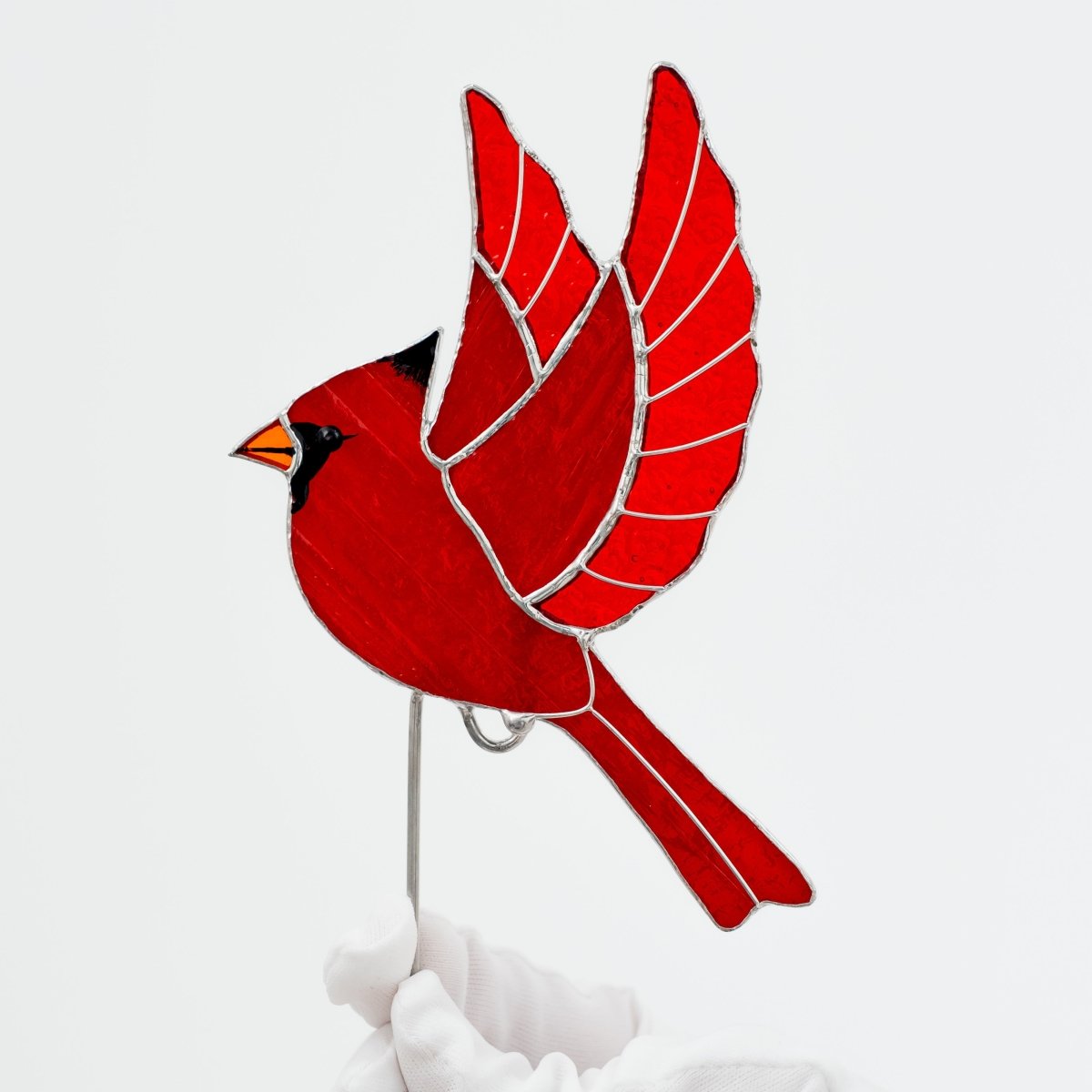 suncatcher stained_glass Red Cardinal Stained Glass – Planter Decoration Symbol of Love & Spirit | Gift for Gardeners | Nature - Inspired Decor