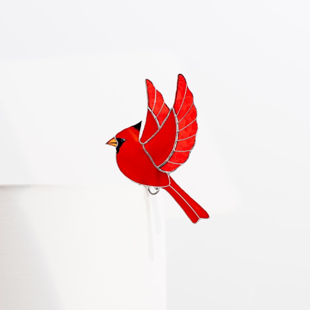 suncatcher stained_glass Red Cardinal Stained Glass – Planter Decoration Symbol of Love & Spirit | Gift for Gardeners | Nature - Inspired Decor