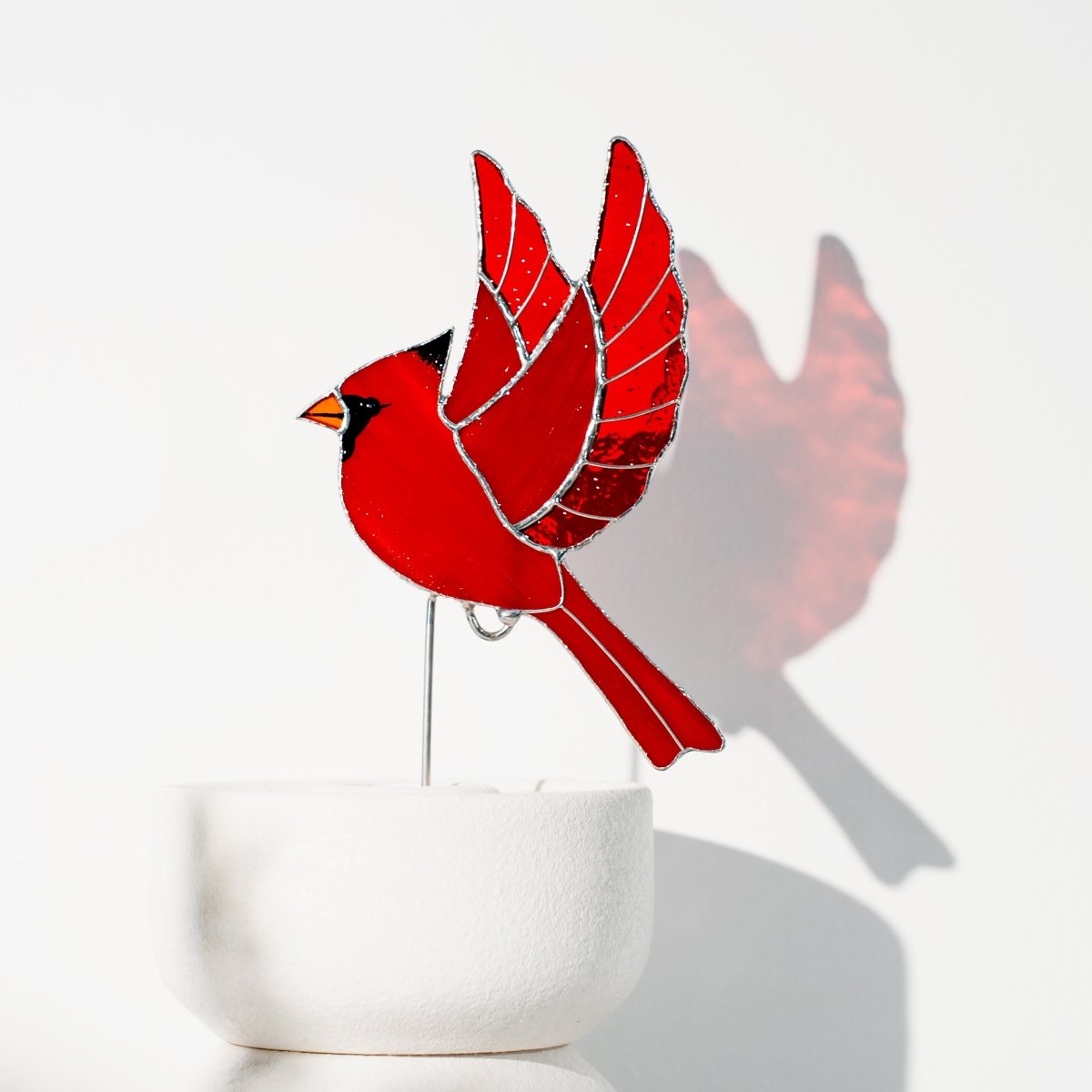 suncatcher stained_glass Red Cardinal Stained Glass – Planter Decoration Symbol of Love & Spirit | Gift for Gardeners | Nature - Inspired Decor
