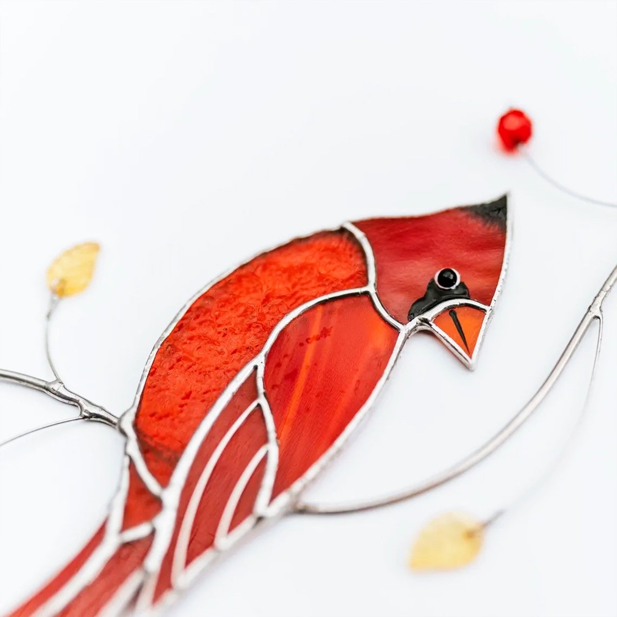 suncatcher Top product stained_glass Red Cardinal Suncatcher - Stained Glass Hanging Decor 3.8x8.3 inch