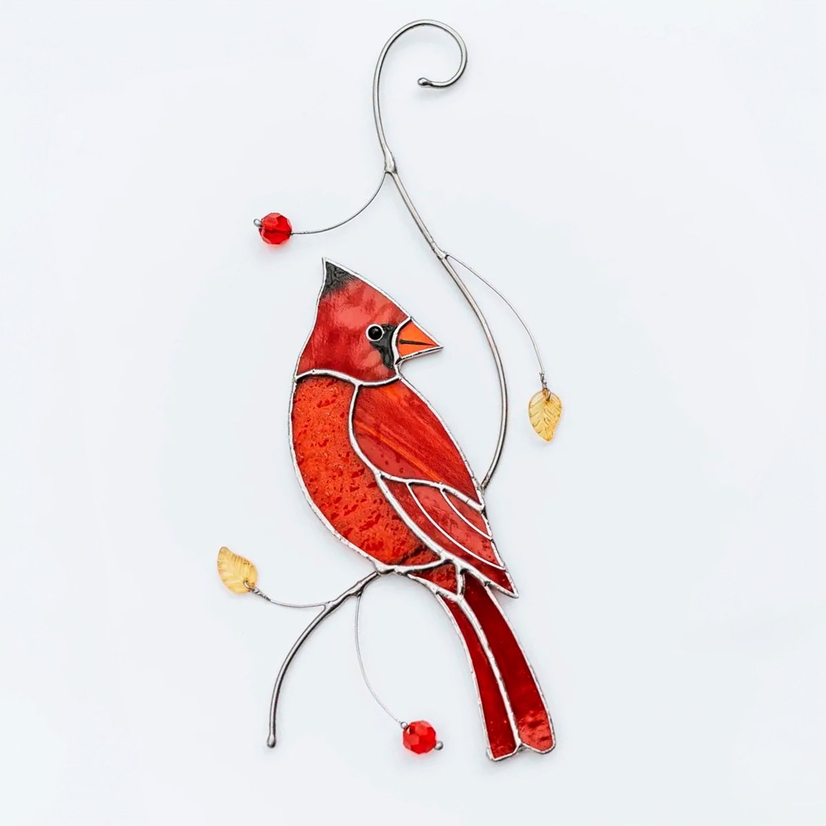 suncatcher Top product stained_glass Red Cardinal Suncatcher - Stained Glass Hanging Decor 3.8x8.3 inch