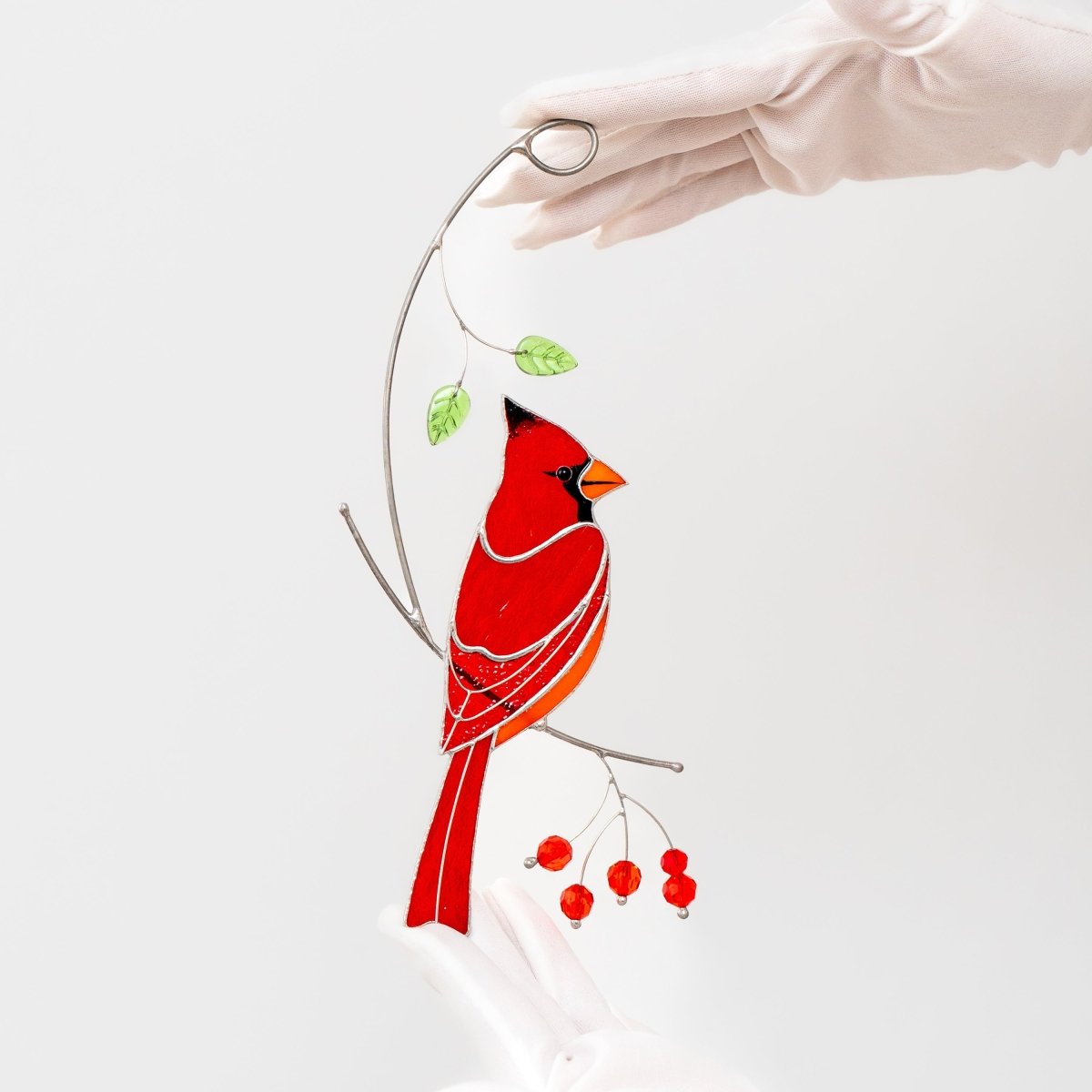 suncatcher stained_glass Red Cardinal Window Hanging – Stained Glass Father’s Day Gift