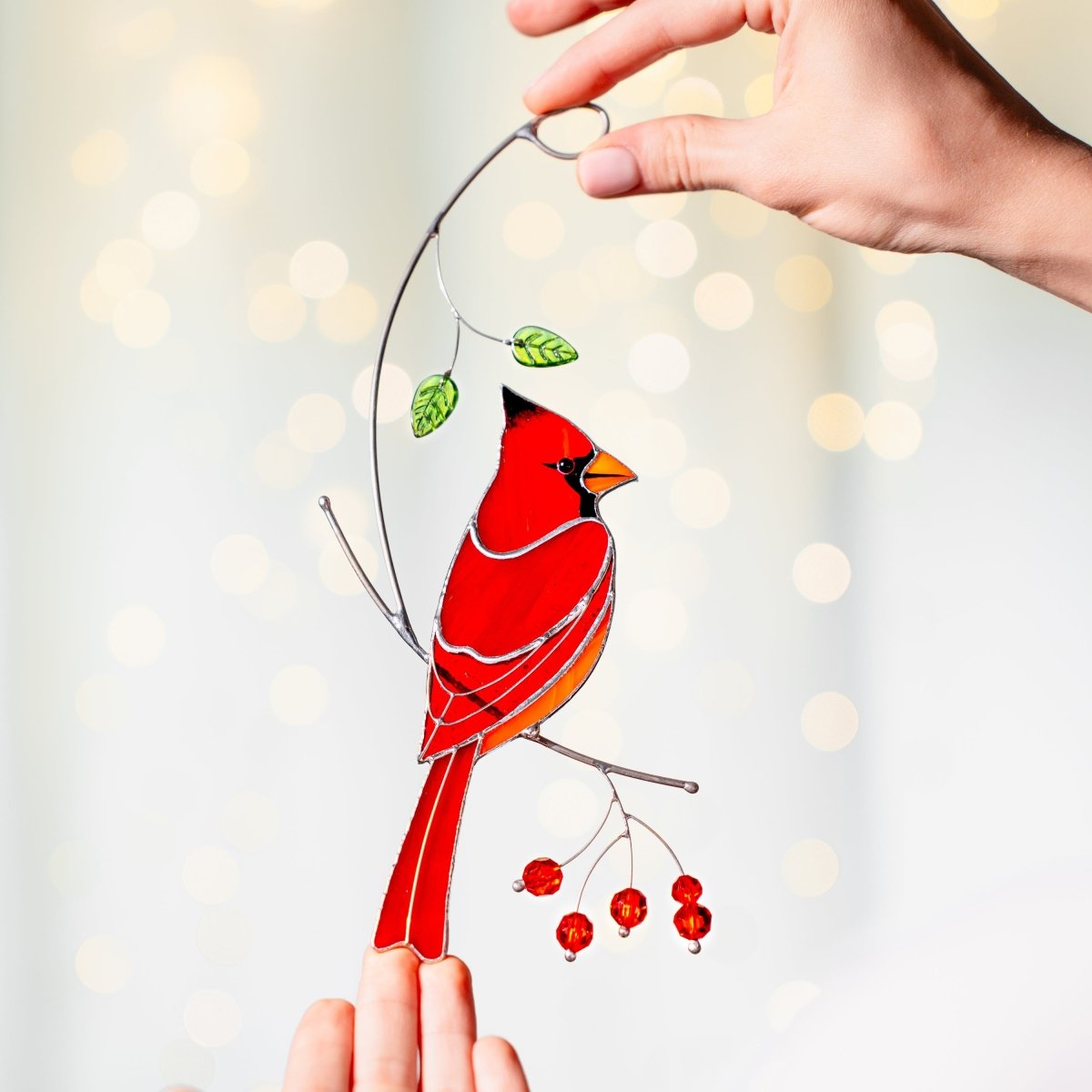 suncatcher stained_glass Red Cardinal Window Hanging – Stained Glass Father’s Day Gift