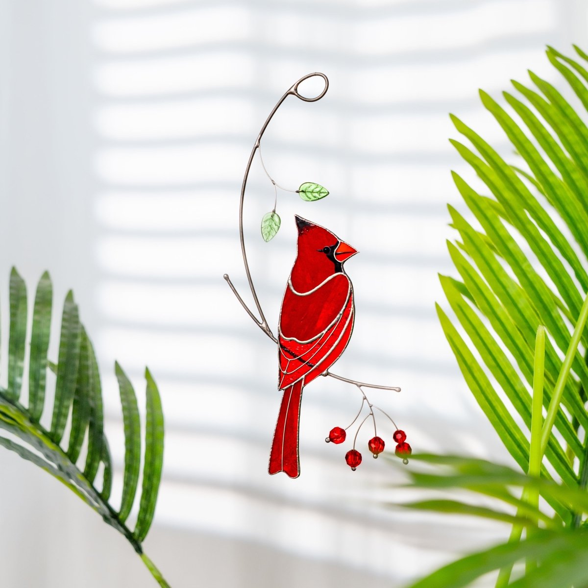 suncatcher stained_glass Red Cardinal Window Hanging – Stained Glass Father’s Day Gift
