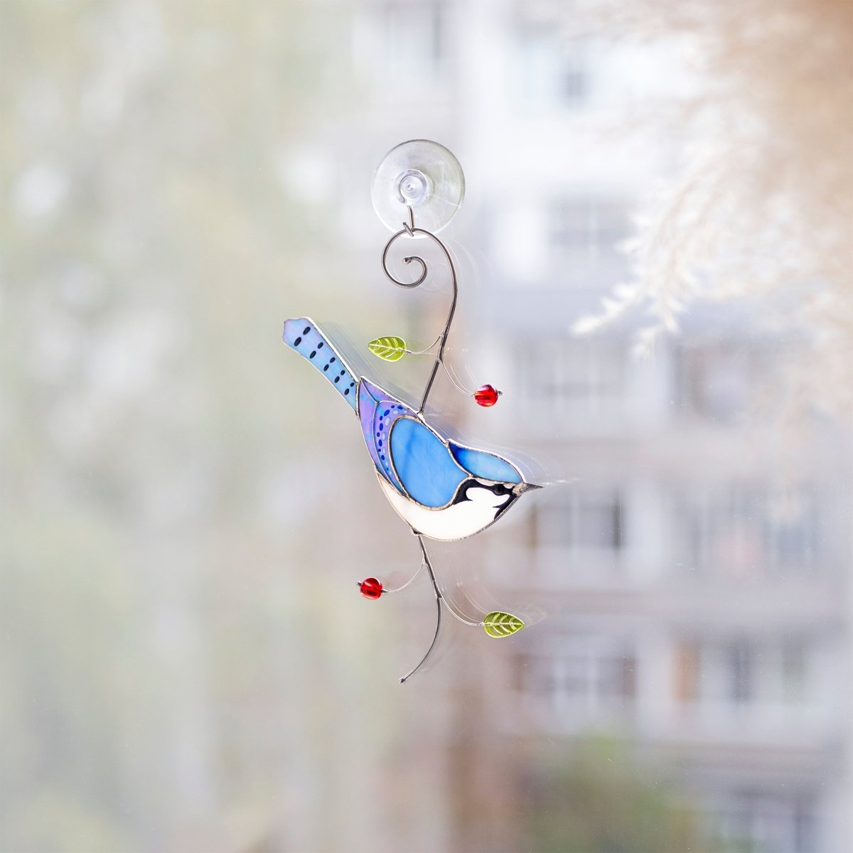 suncatcher Bird stained_glass Stained Glass Blue Jay - Suncatcher Hanging Decor 7.5x3.9 inch