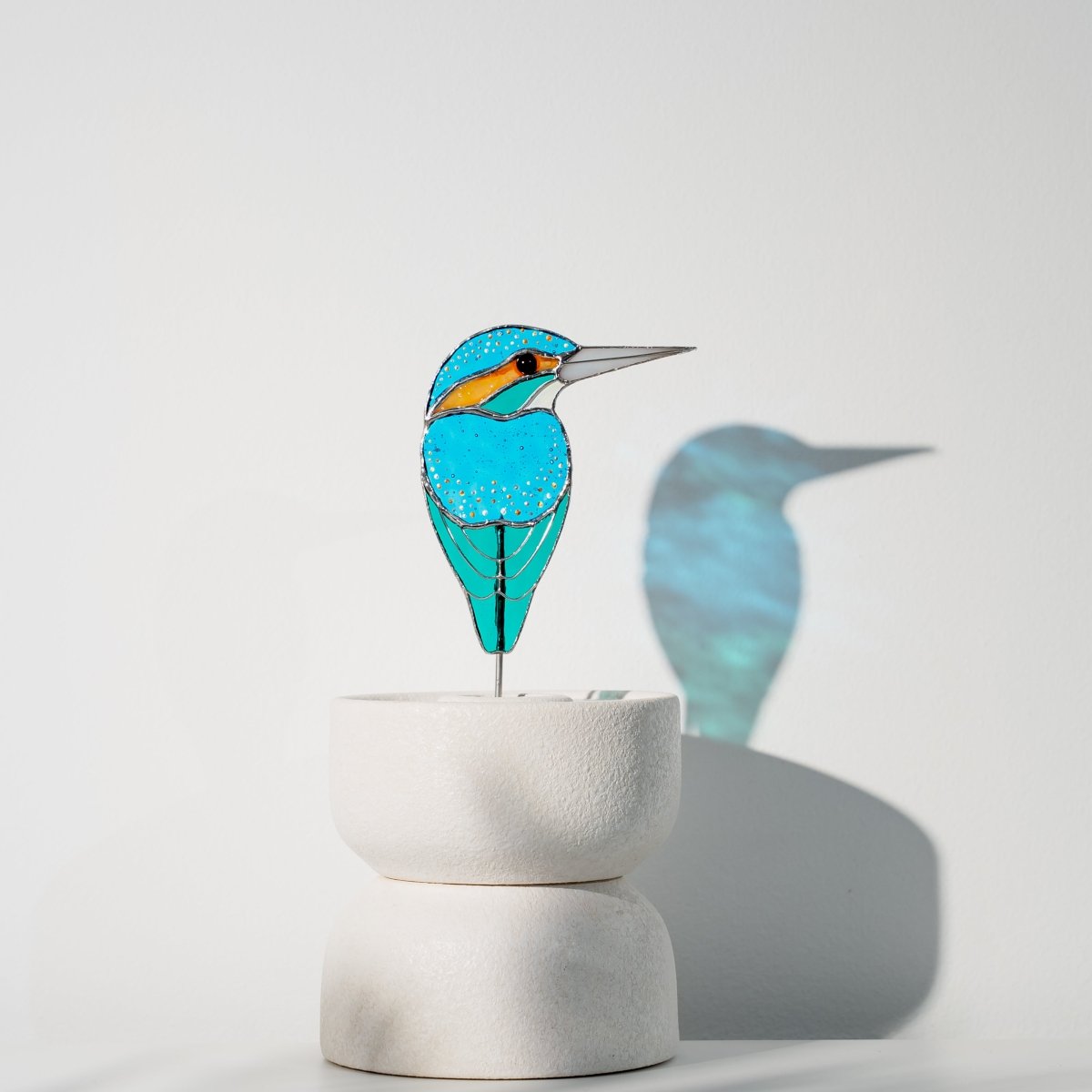 suncatcher stained_glass Stained Glass Kingfisher Bird Pot Decor – Bright Garden Accent Gift for Aunt, Friend, Co - worker, Bird Lover, Gardener