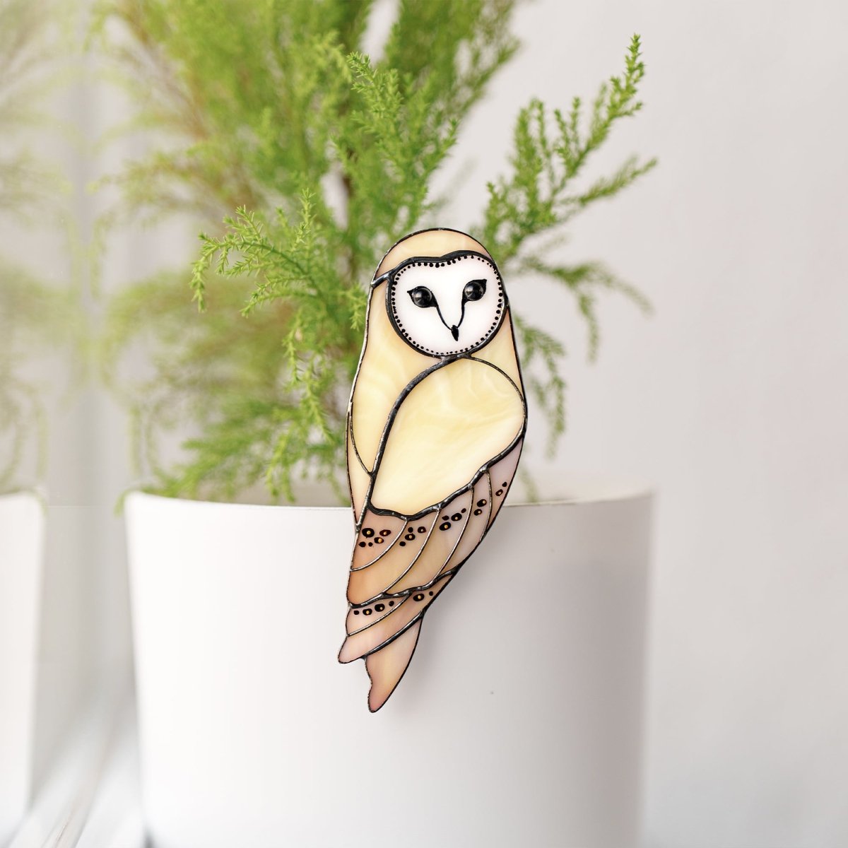 suncatcher Bird stained_glass Stained Glass Owl Planter Decoration – Handmade Glass Owl Garden Ornament, Wisdom Bird Gift
