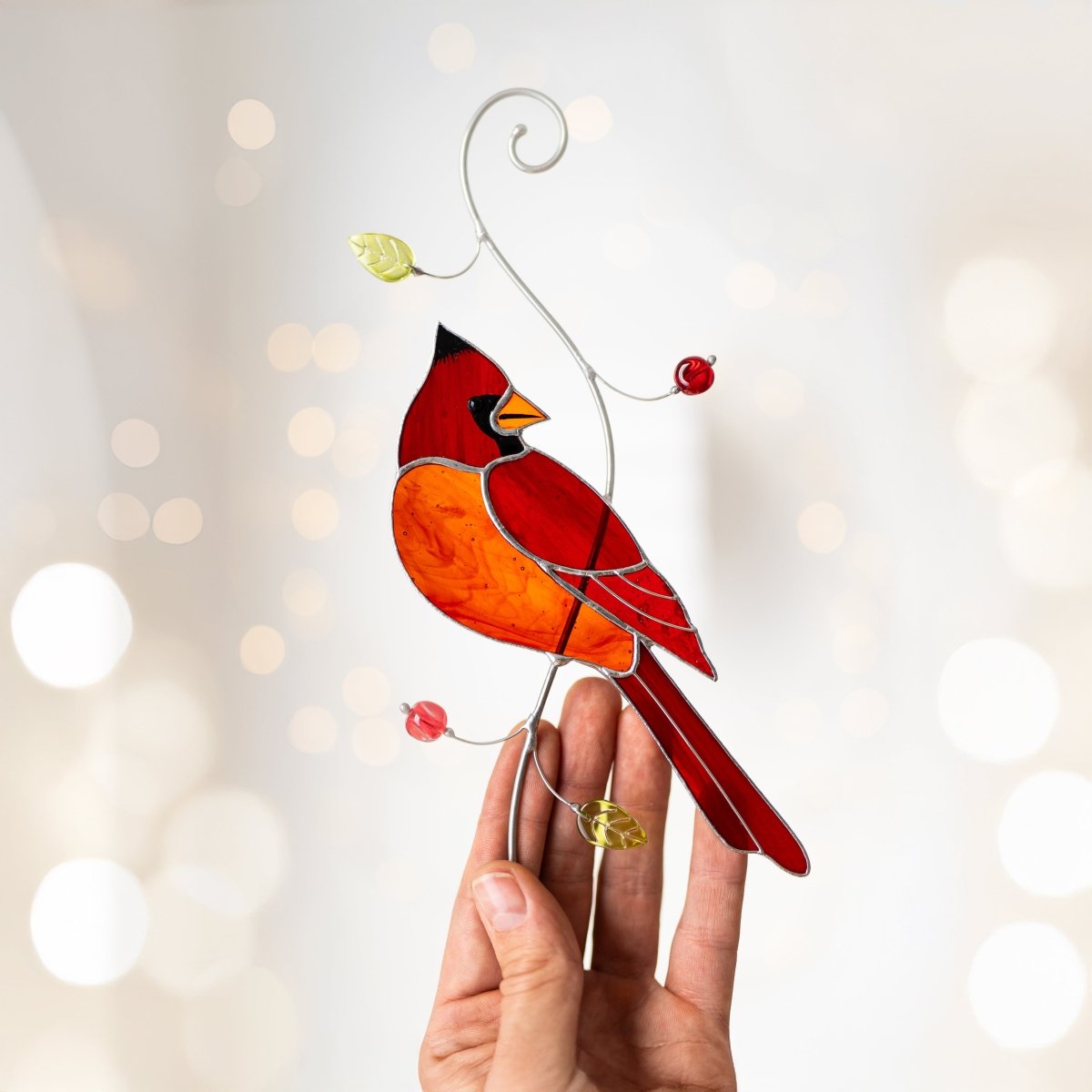suncatcher Bird stained_glass Stained Glass Red Cardinal - Suncatcher Hanging Decor 7.5x4.4 inch