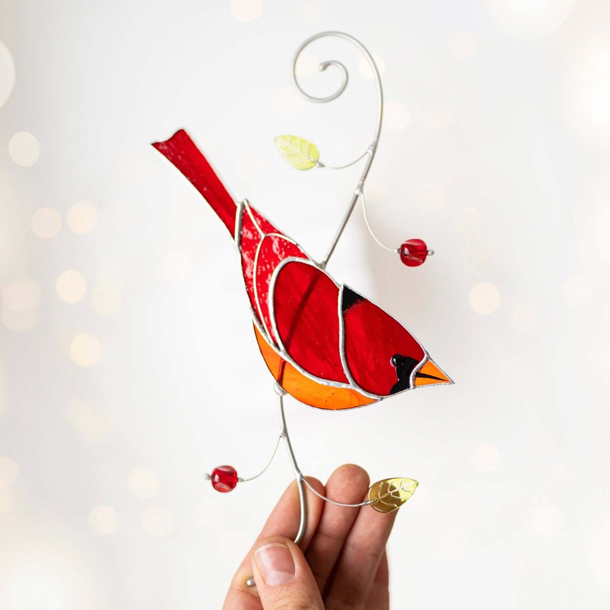 suncatcher Top product stained_glass Stained Glass Red Cardinal - Suncatcher Hanging Decor 7.5x4.4 inch
