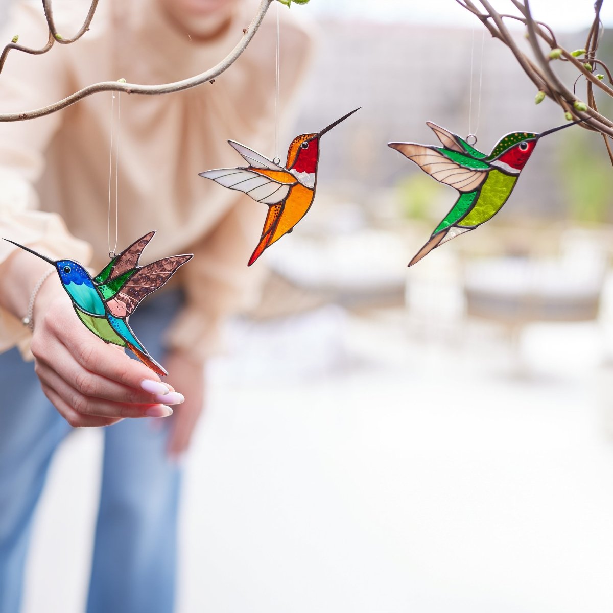 Outlet Stained glass Birds | Bird Suncatcher | Heart Stained Glass | Colorful Modern Stained Glass Decor | Stained Glass Flowers | Bird Lovers Gift