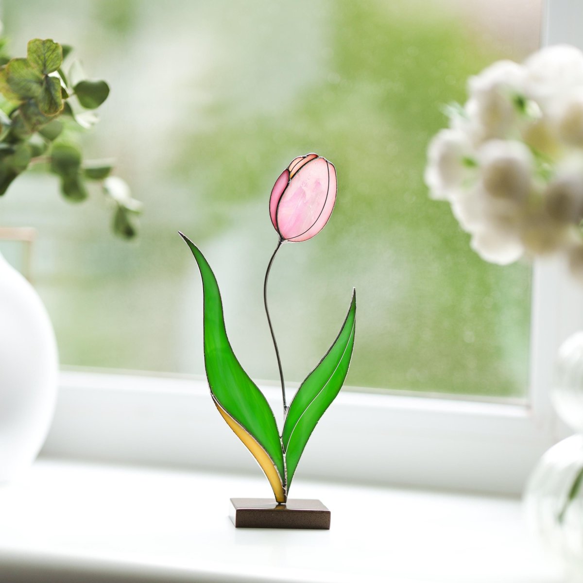 suncatcher stained_glass Tulip Stained Glass Table Decor – Handmade Floral Sculpture for Home