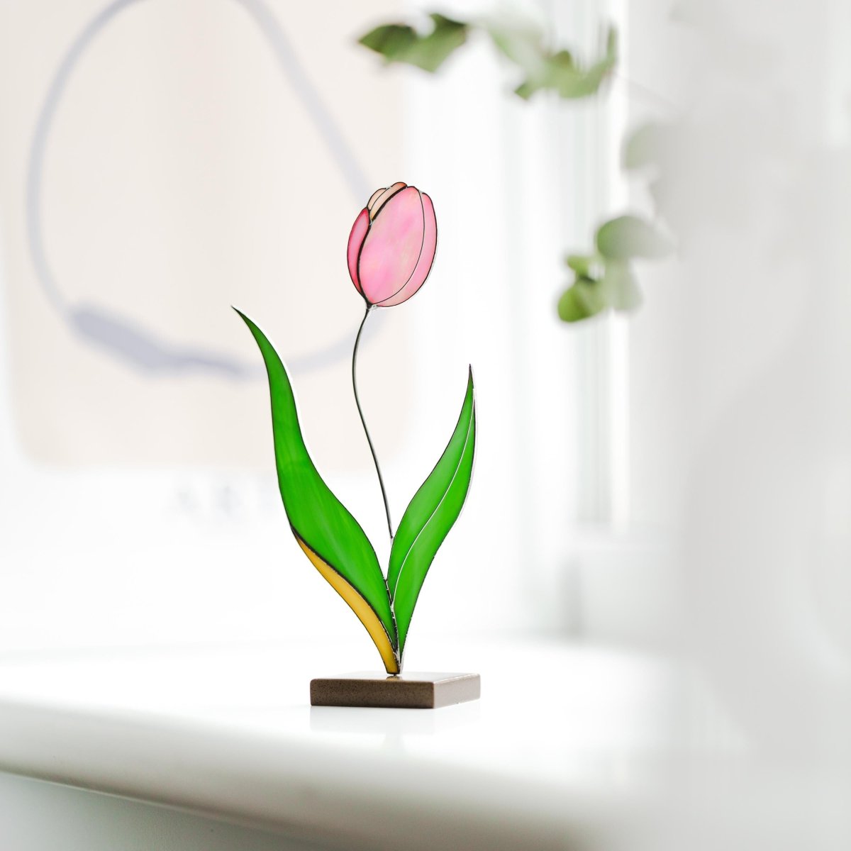 suncatcher stained_glass Tulip Stained Glass Table Decor – Handmade Floral Sculpture for Home
