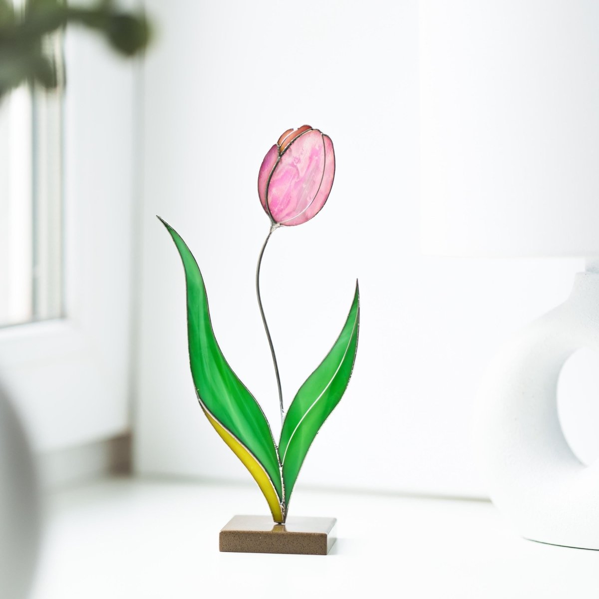 suncatcher stained_glass Tulip Stained Glass Table Decor – Handmade Floral Sculpture for Home