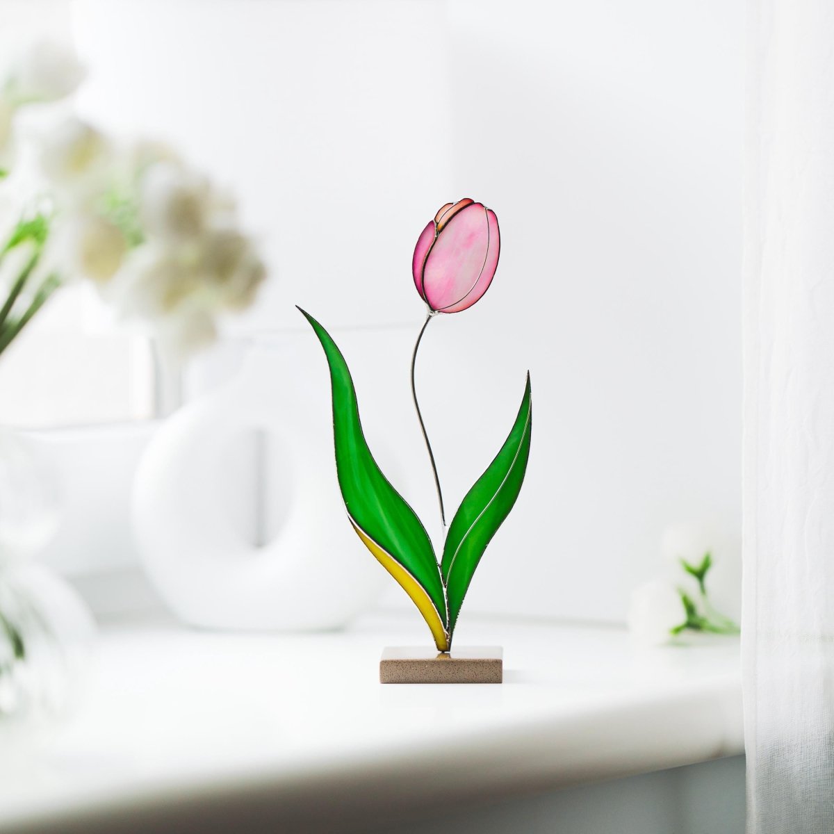 suncatcher stained_glass Tulip Stained Glass Table Decor – Handmade Floral Sculpture for Home