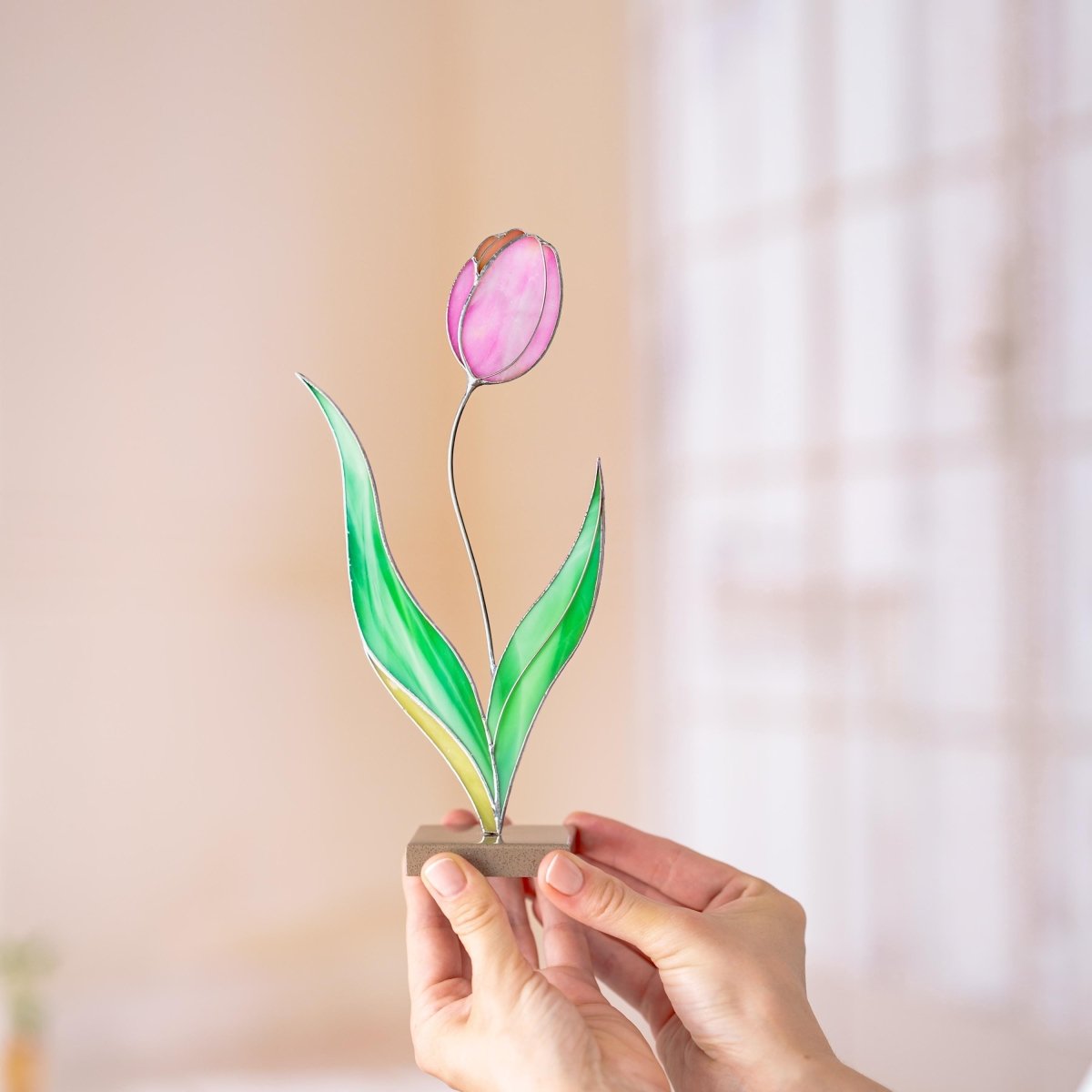 suncatcher stained_glass Tulip Stained Glass Table Decor – Handmade Floral Sculpture for Home