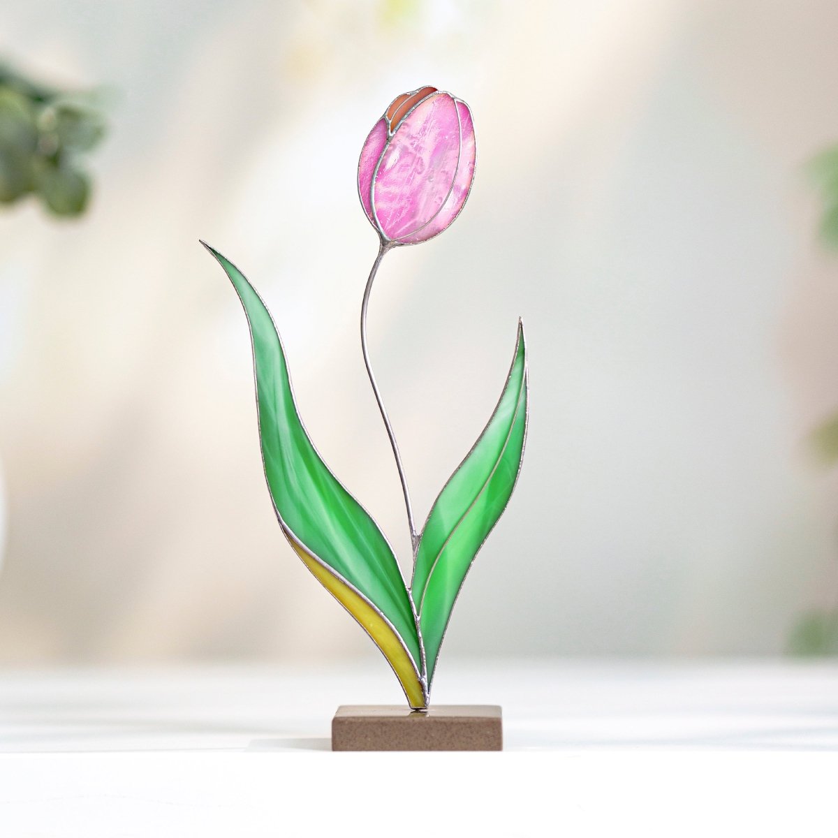 suncatcher Top product stained_glass Tulip Stained Glass Table Decor – Handmade Floral Sculpture for Home