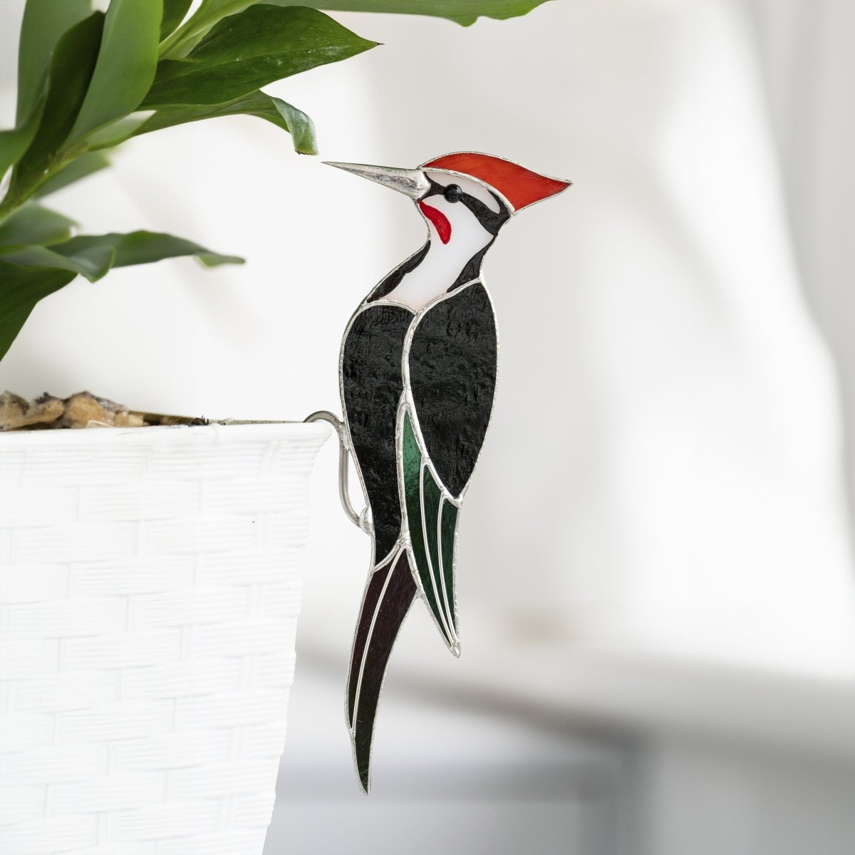 suncatcher Top product stained_glass Woodpecker Stained Glass - Suncatcher Planter Decor 5.3x2 inch
