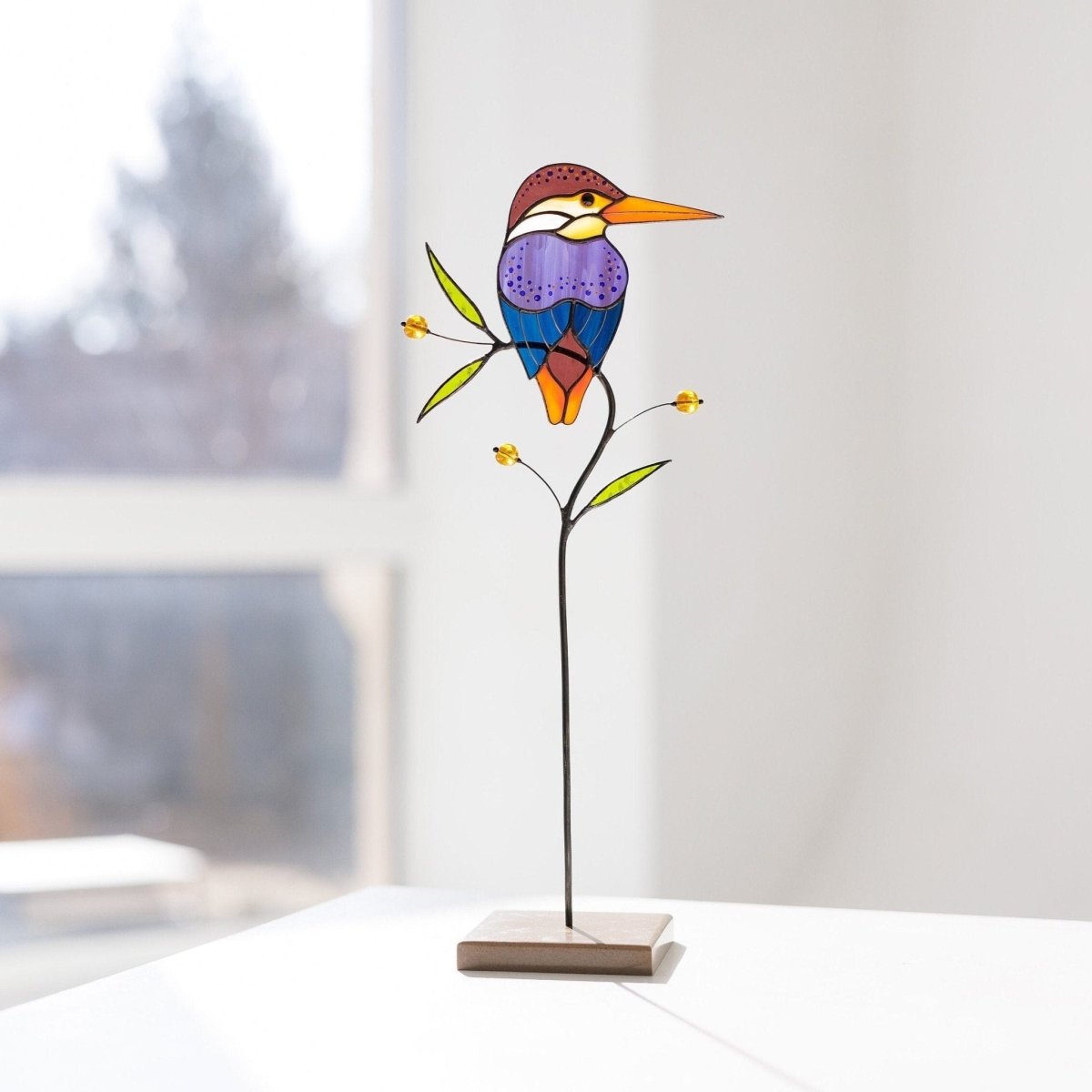 Stained glass Kingfisher bird on a stone stand - Unique Gift for Dad –  VitrageArtSouvenirs