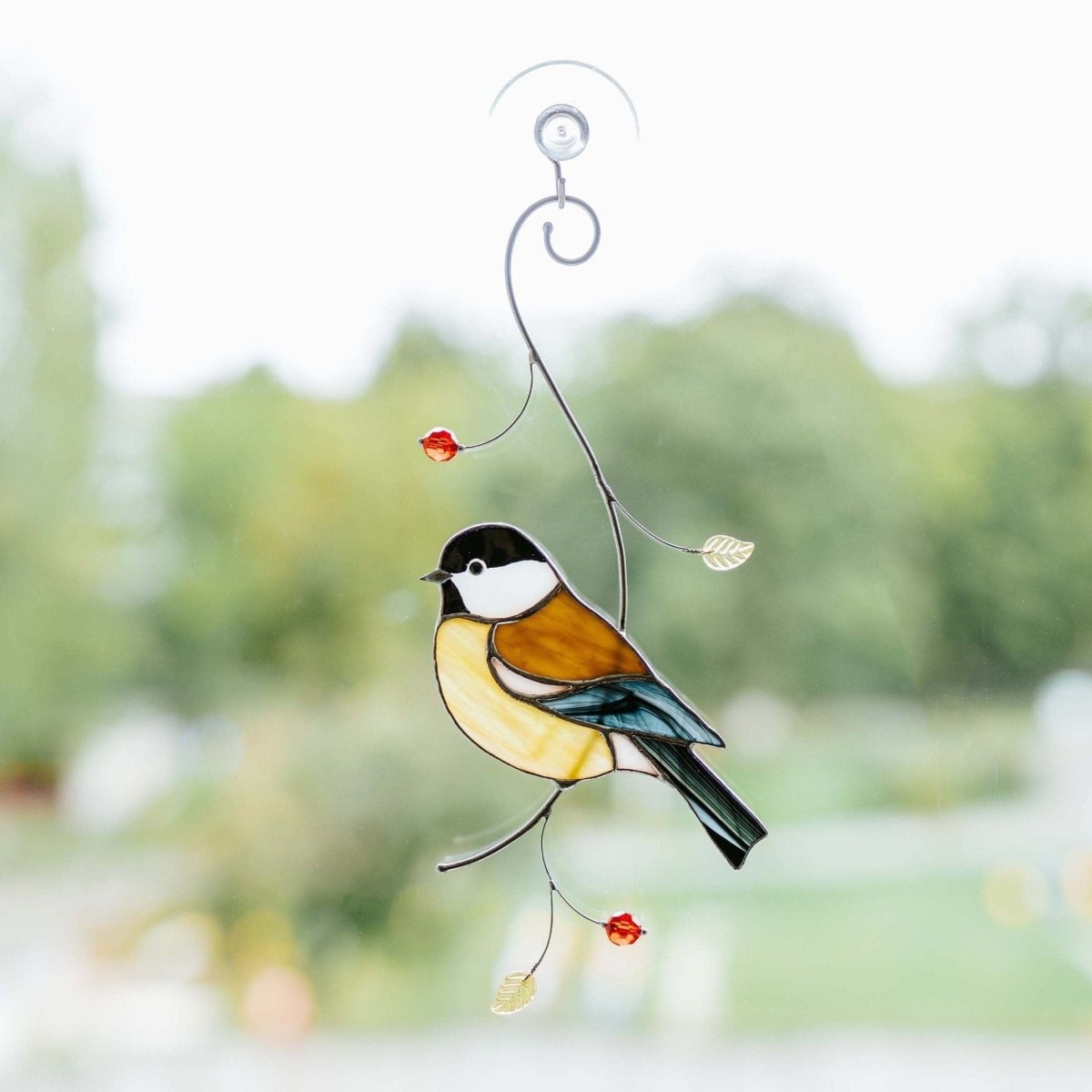 Stained glass Chickadee bird window hangings - Bird lover Gift