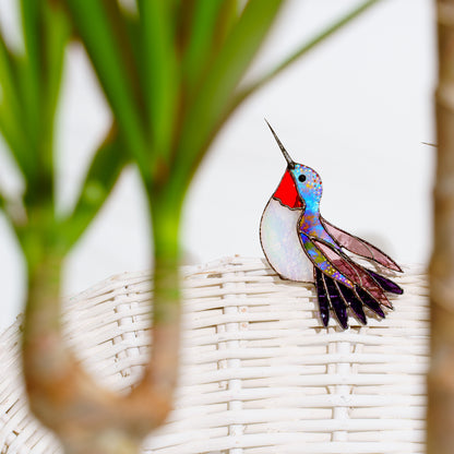 Ruby Throated Hummingbird Stained Glass Plant Clip Decor