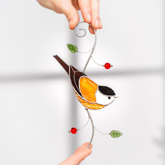 Chickadee Window Hanging – Stained Glass Bird Gift A Cheerful Symbol of Joy