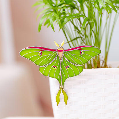 Luna Moth Butterfly Stained Glass Clip – Unique Gift for Plant Lovers, Home & Window Decor✨