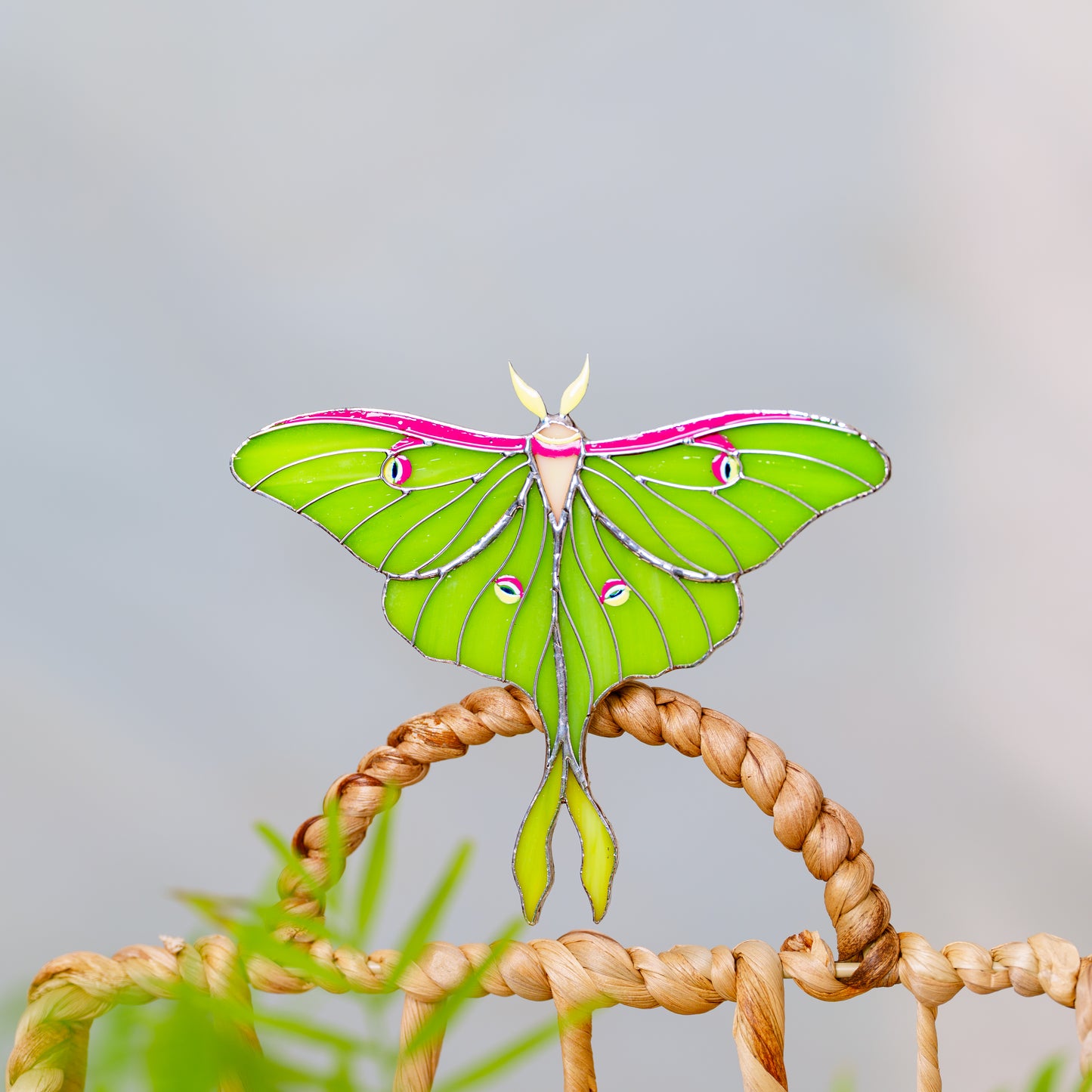 Luna Moth Butterfly Stained Glass Clip – Unique Gift for Plant Lovers, Home & Window Decor✨