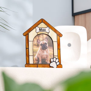 Personalized stained glass dog house photo frame with custom pet name