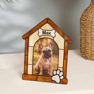 Personalized stained glass dog house photo frame with custom pet name