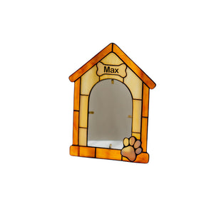 Personalized stained glass dog house photo frame with custom pet name