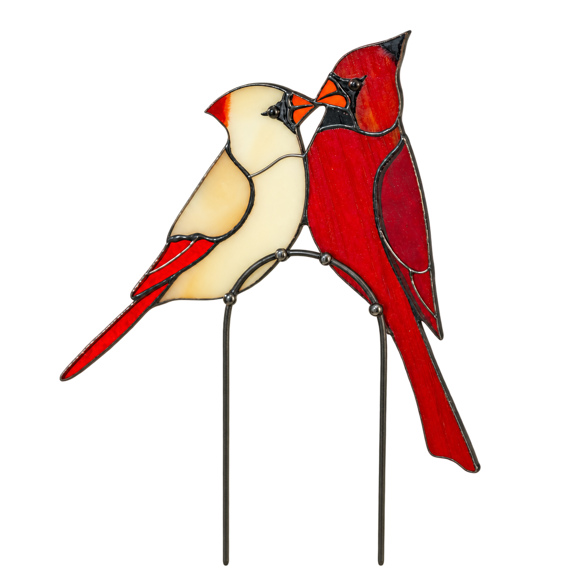 Stained Glass Cardinal Couple Plant Stake Decor