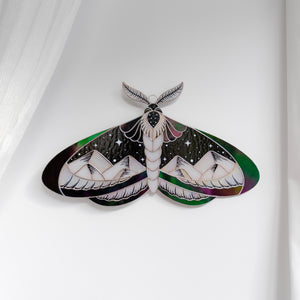 Stained Glass Moth Wall Decor with Mountain Design