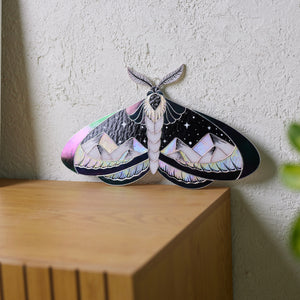 Stained Glass Moth Wall Decor with Mountain Design