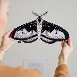 Stained Glass Moth Wall Decor with Mountain Design