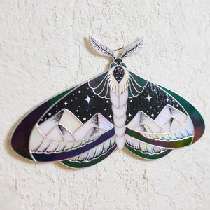 Stained Glass Moth Wall Decor with Mountain Design