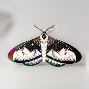 Stained Glass Moth Wall Decor with Mountain Design