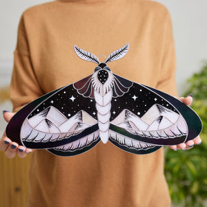Stained Glass Moth Wall Decor with Mountain Design