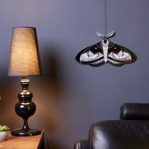Stained Glass Moth Wall Decor with Mountain Design