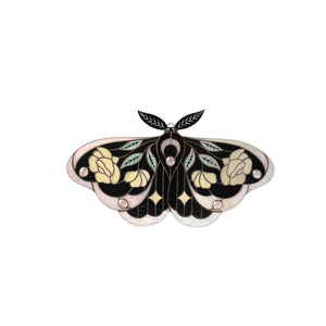 Iridescent stained glass moth wall hanging with floral rose and leaf details