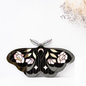Rose butterfly stained glass wall decor with iridescent and mirror finish details
