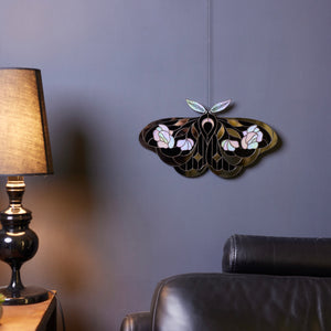 Rose butterfly stained glass wall decor with iridescent and mirror finish details