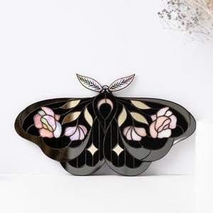 Rose butterfly stained glass wall decor with iridescent and mirror finish details