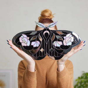 Rose butterfly stained glass wall decor with iridescent and mirror finish details