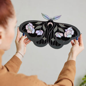 Rose butterfly stained glass wall decor with iridescent and mirror finish details